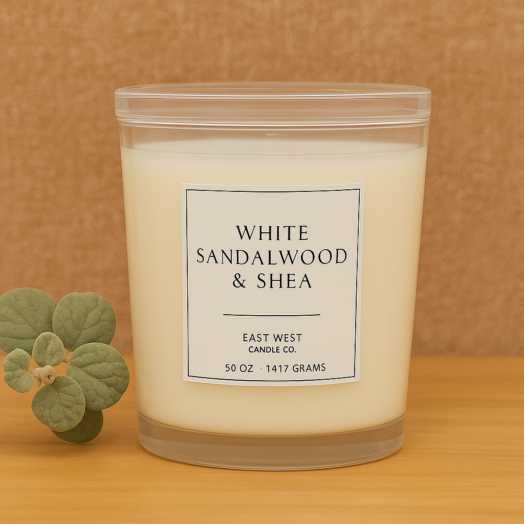 50oz Grand White Sandalwood & Shea Candle with Glass Lid